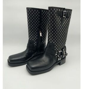 Michael Kors Black Leather Crosby Grommeted Moto Boot - 9.5 - NIB 🖤🩶